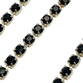 Sterling Black Stone Tennis Bracelet, 3.74 G