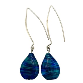 Sterling Blue Wave Stone Teardrop Dangle Earrings, 7.64 G