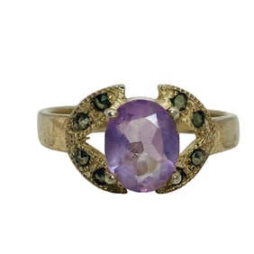 AMETHYST, MARCASITE Sterling Solitaire Ring, Size 9, 4.67 G