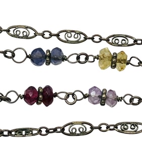 AMETHYST, GARNET, PERIDOT Sterling Unique Chain Necklace, 6.00 G
