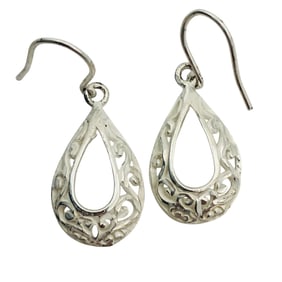 Sterling Cut Out Teardrop Dangle Earrings, 1.89 G
