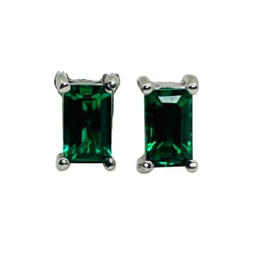 EMERALD Sterling Stud Earrings, 0.73 G
