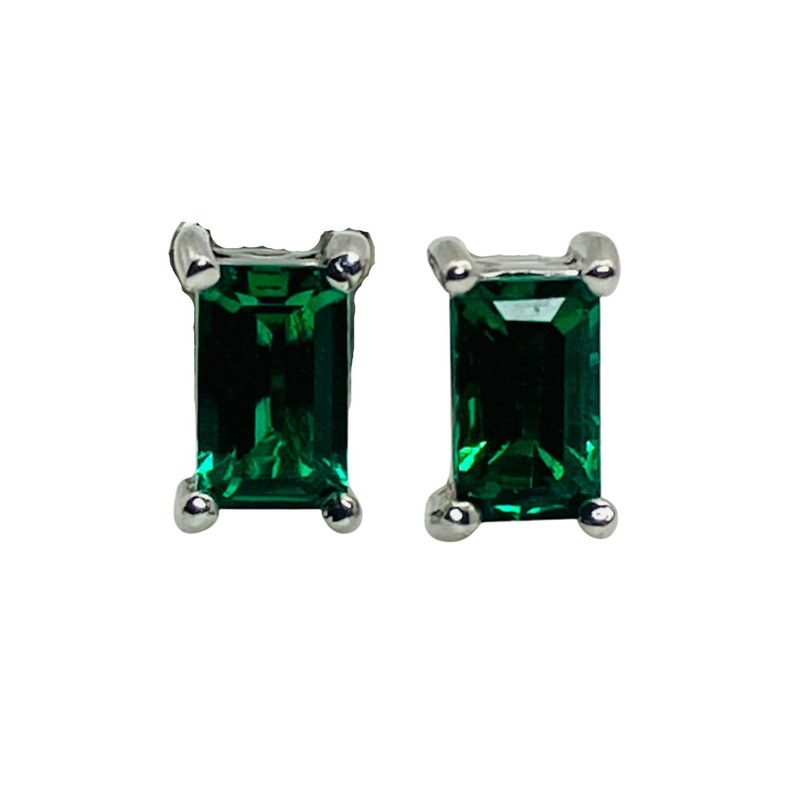 EMERALD Sterling Stud Earrings, 0.73 G (1 of 6)