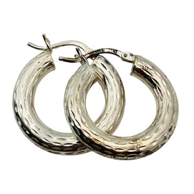 SA Sterling Puffy Textured Hoop Earrings, 1.95 G