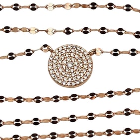 N, Sterling Clear Stone Pave Pendant Rose Gold Unique Chain Necklace, 1.97 G