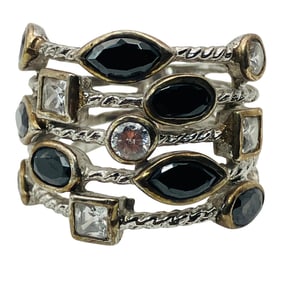 Sterling Green And Clear Stone Stack Rings, Size 6.5, 5.63 G