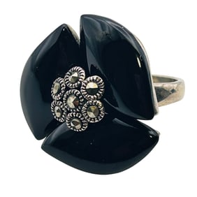 MARCASITE Sterling Black Statement Ring Size 5.5, 6.49 G