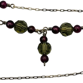 GARNET Sterling Green Stone Beaded Cable Chain Necklace, 4.26 G