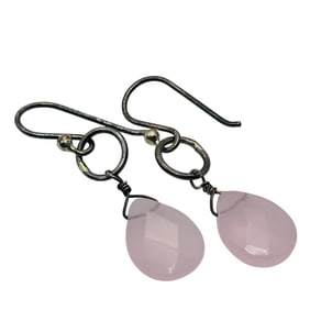 Sterling Pink Stone Teardrop Dangle Earrings, 1.79 G