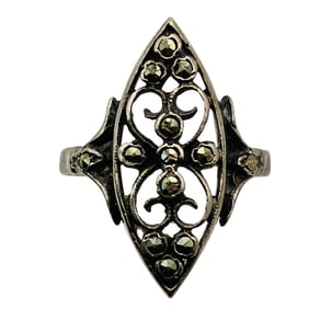 ISJ, MARCASITE Sterling Peaked Oval Statement Ring, Size 6, 4.20 G