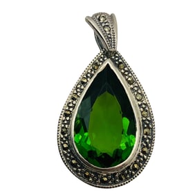 MARCASITE Sterling Green Stone Teardrop Pendant, 6.29 G