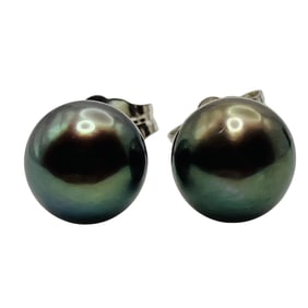 H, Sterling Tahitian Pearl Stud Earrings, 1.07 G