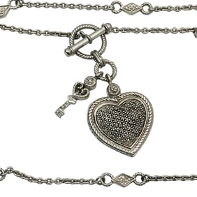 Sterling Clear Stone Heart And Key Pendant On Cable Chain Necklace, 11.21 G