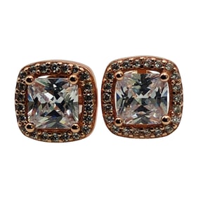 RHINESTONE Sterling Halo Stud Earrings, 2.32 G