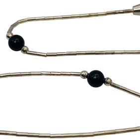 Sterling Black Beaded Tube Link Bracelet, 1.81 G