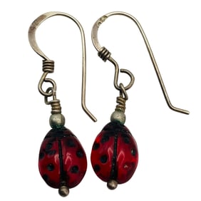 Sterling Ladybug Dangle Earrings, 1.56 G