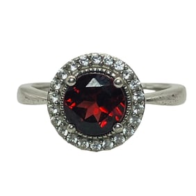 C, GARNET Sterling Halo Ring, Size 7, 3.47 G