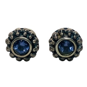 Sterling Decorative Purple Stone Stud Earrings, 2.62 G