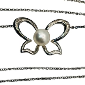 Sterling Faux Pearl Butterfly Cable Chain Necklace, 4.05 G