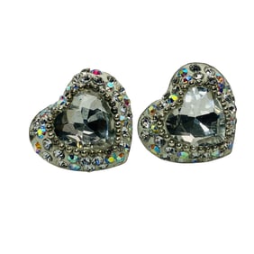 RHINESTONE Sterling Pave Heart Stud Earrings, 3.22 G