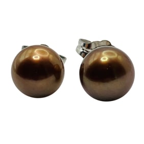H Sterling Brown Pearl Stud Earrings, 1.13 G