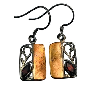 GARNET Sterling Copper Dangle Earrings, 2.88 G