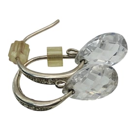 NV, RHINESTONE Sterling C Hoop Teardrop Earrings, 2.62 G