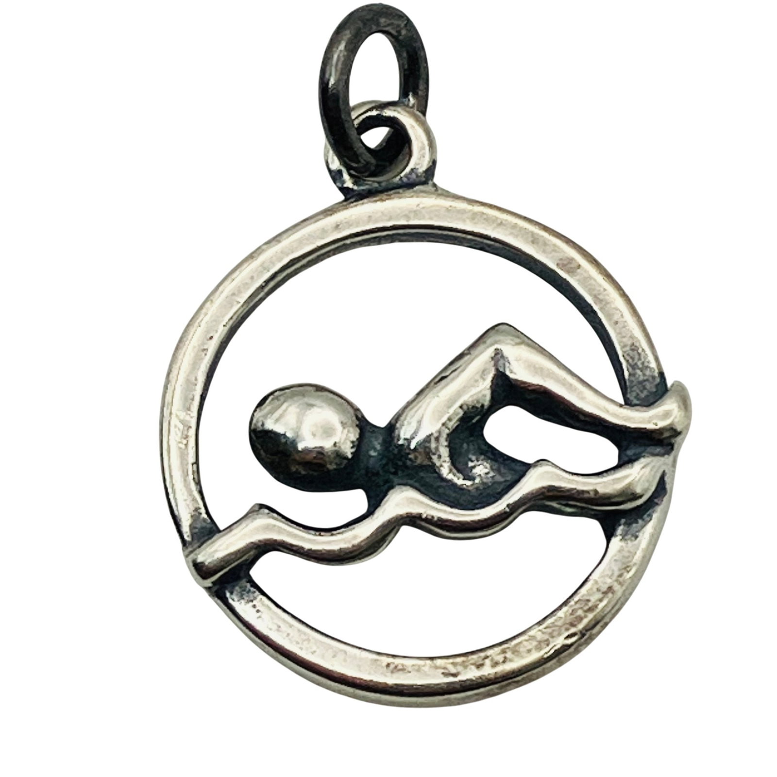 S, Sterling Swimmer Cut Out Circle Pendant, 1.41 G: S Sterling swimmer cut out circle pendant 1.41 g