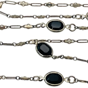 Sterling Black Stone Unique Link Chain Necklace, 5.73 G