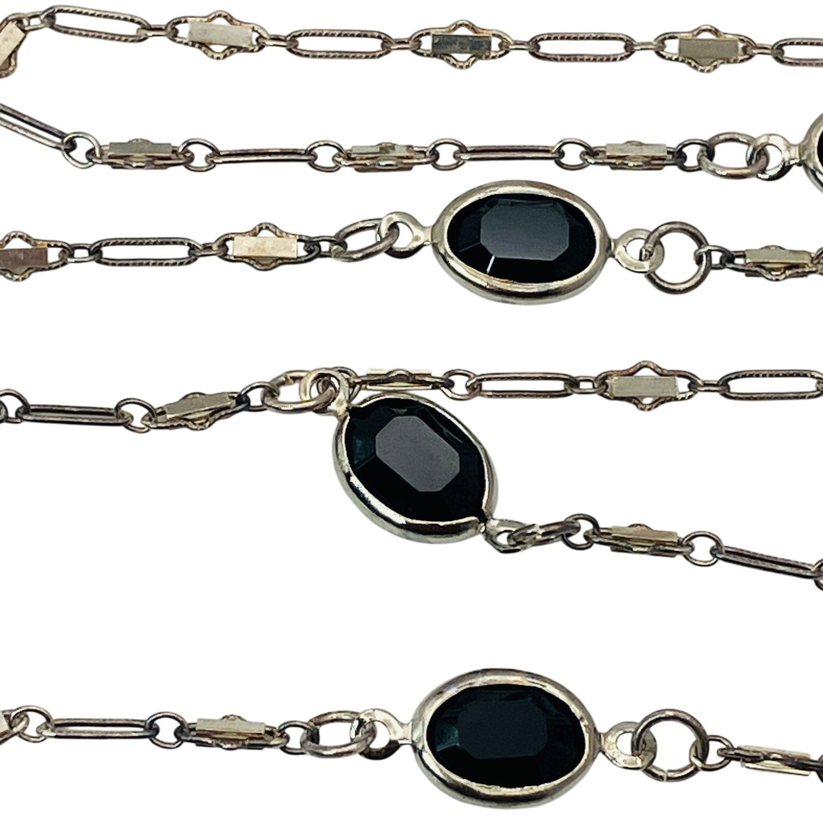 Sterling Black Stone Unique Link Chain Necklace, 5.73 G: Sterling Blackstone unique Link chain necklace 5.73 g