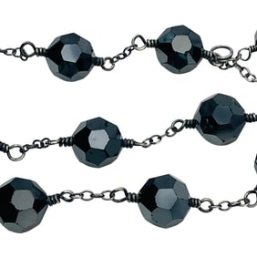 Sterling Black Stone Cable Chain Bracelet, 9.96 G
