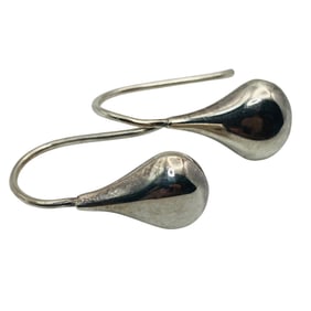 Sterling Puffy Teardrop Drop Earrings, Unknown Marking, 1.28 G