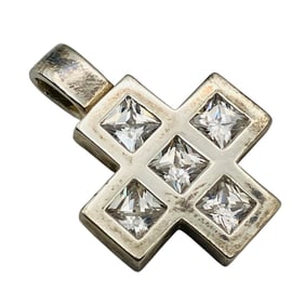 Sterling Clear Stone Square Cross Pendant, 4.32 G