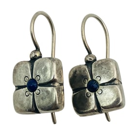 SHABLOOL DIDAE, LAPIS LAZULI Sterling Flower Drop Earrings, 4.65 G