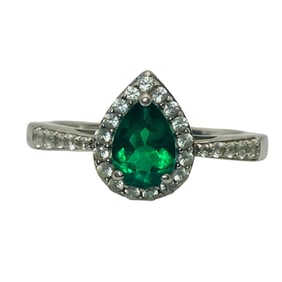 CO, EMERALD, TOPAZ Surround Sterling Ring, Size 7, 2.72 G