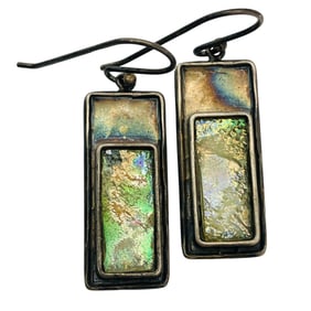 ABALONE Sterling Rectangle Dangle Earrings, Unknown Symbol, 5.80 G