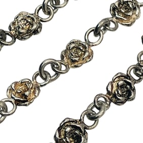 Sterling Rose Link Chain Bracelet, 5.43 G