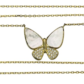 N, MOTHER OF PEARL Sterling Butterfly Pendant On Cable Chain Necklace, 3.25 G