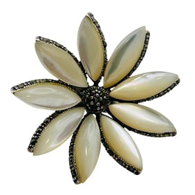 MARCASITE And Mother Of Pearl Sterling Flower Statement Ring Size 5.5, 8.98 G