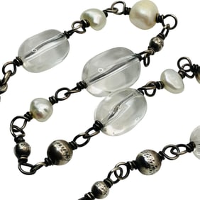SILPADA, QUARTZ, PEARL Sterling Ball Link Necklace, 21.28 G
