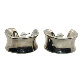 Sterling Textured C Hoop Earrings, 10.07 G