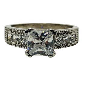 A, Sterling Clear Stone Engagement Ring, Size 8.5, 4.83 G