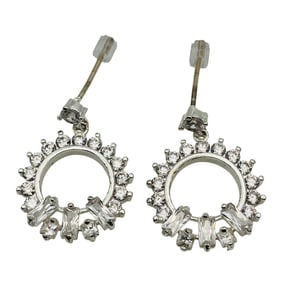 Sterling Clear Stone Hoop Dangle Earrings, 2.85 G