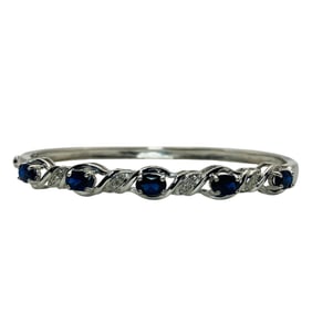SAPPHIRE, DIAMOND Sterling Hinged Bangle Bracelet, 13.93 G