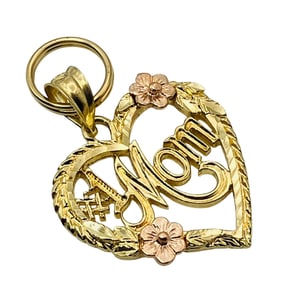 14K Gold # 1 Mom Heart Pendant, 1.79 G