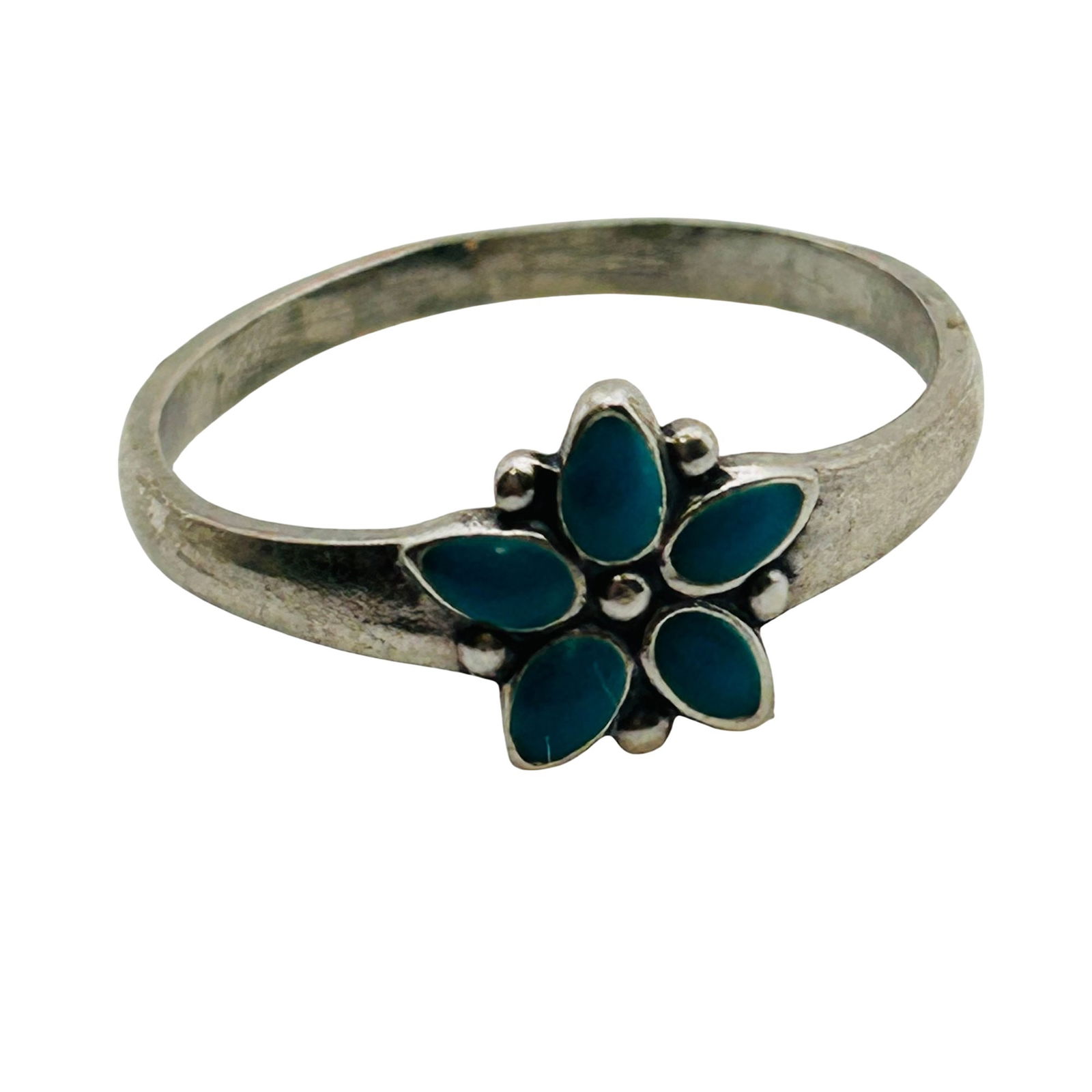 Turquoise Sterling Flower Ring Size 6.5, 1.34 G (1 of 6)
