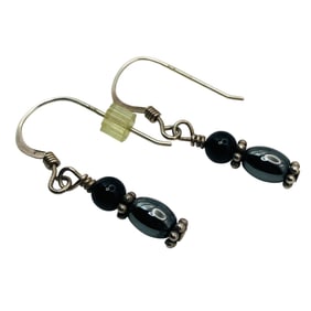 Sterling Beaded Stone Dangle Earrings, 1.74 G