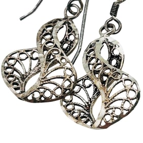 Sterling Filigree Infiniti Earrings, Hook Backs 1.92 G
