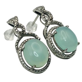 KARIS Sterling Blue Stone Oval Drop Earrings, 4.61 G