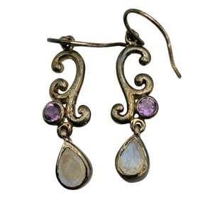 INDIA, AMETHYST Sterling Drop Teardrop Earrings, 3.78 G